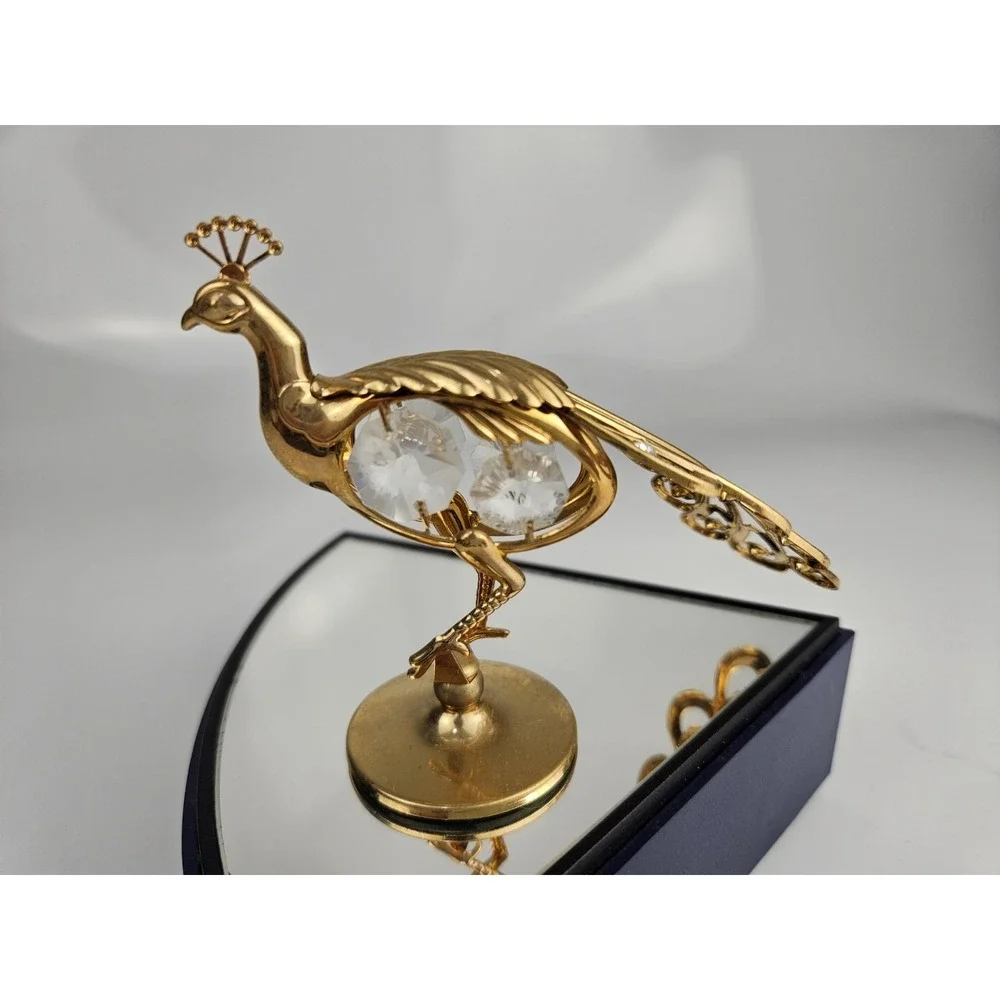 Vintage Peacock Figurine Austrian Crystal 24K Gold Plated Mascot USA No Box‎